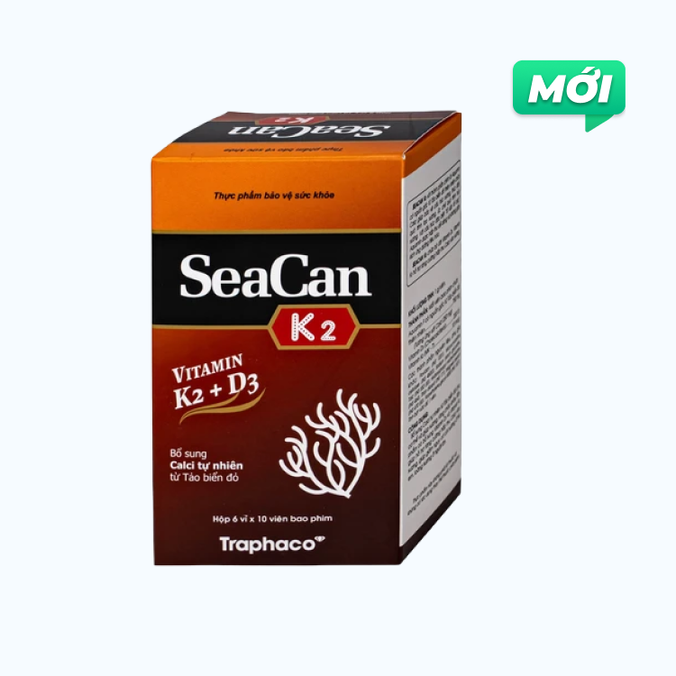 Thực phẩm bảo vệ sức khỏe Traphaco Seacan K2 - Bổ Sung D3, K2 Hỗ Trợ Xương, Răng Chắc Khỏe (6 vỉ x 10 viên)