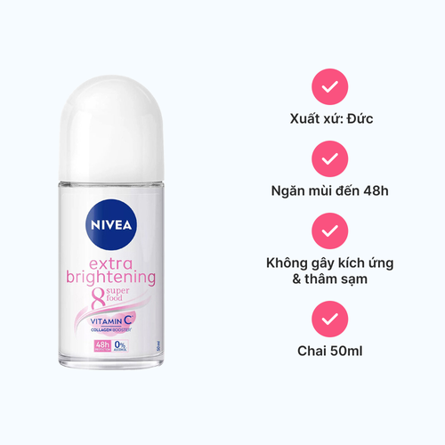 Lăn Khử Mùi NIVEA Extra Whitening Trắng Mịn Mờ Vết Thâm (chai 50ml)