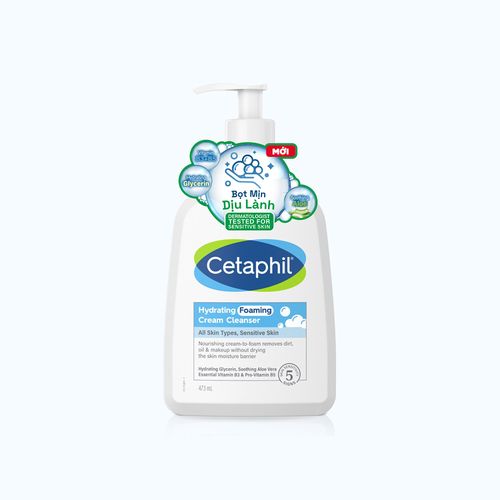 Sữa rửa mặt tạo bọt CETAPHIL Hydrating Foaming Cream Cleaser giúp làm sạch và làm dịu da (473ml)