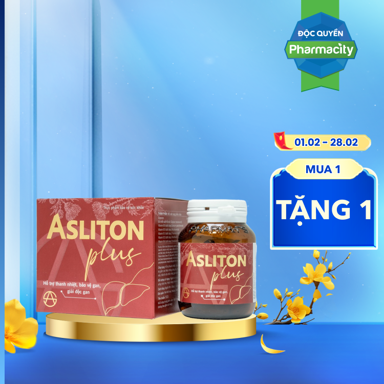 Thực phẩm bảo vệ sức khỏe Asliton Plus hỗ trợ thanh nhiệt, bảo vệ gan, giải độc gan (Hộp 60 viên)