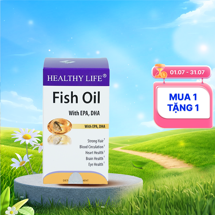 Viên dầu cá Healthy Life Omega 3 (Hộp 100 viên) giúp hỗ trợ não và mắt