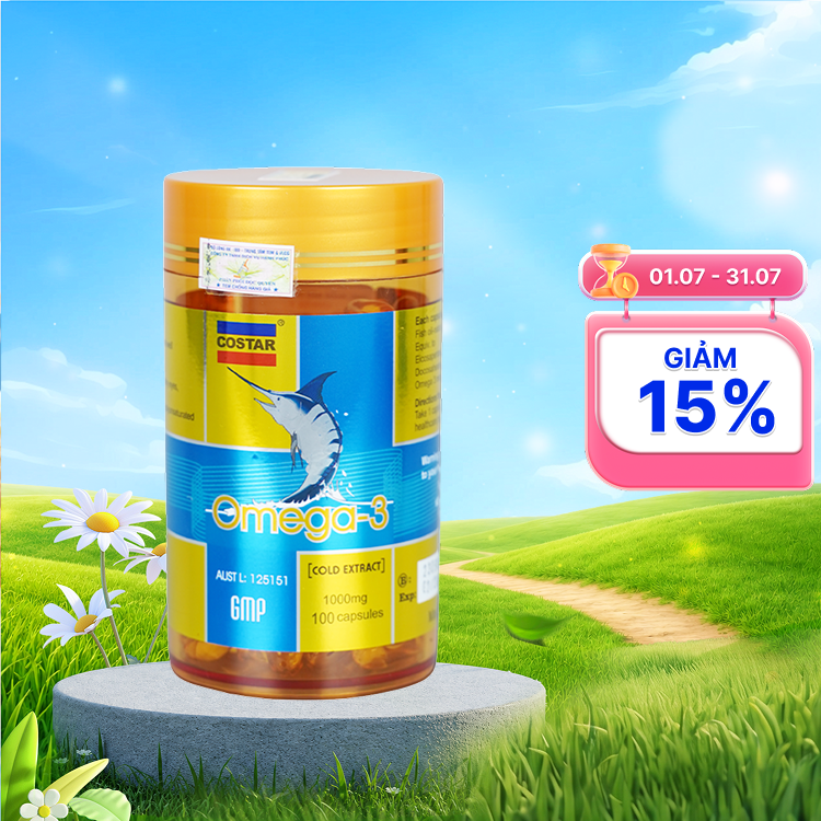 Viên uống dầu cá Costar Omega 3 1000mg giúp giảm mỡ máu (lọ 100 viên)