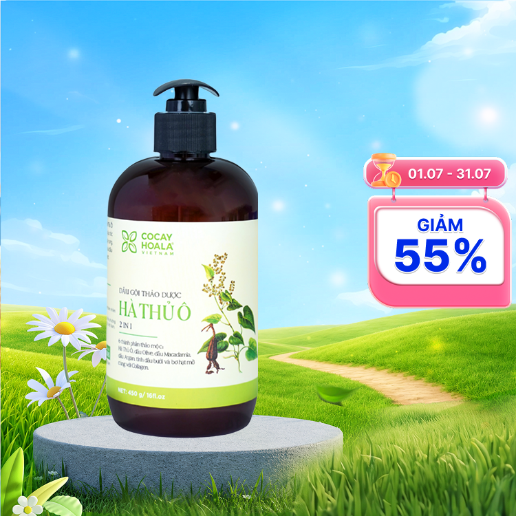Dầu Gội Hà Thủ Ô 2 In 1 Cỏ Cây Hoa Lá dưỡng tóc và giảm rụng tóc (chai 450gr)