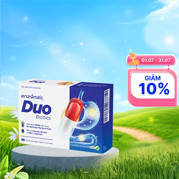 Thực phẩm bảo vệ sức khỏe  Enzymax Duo Biotics bổ sung lợi khuẩn và enzyme tiêu hóa (Hộp 2 vỉx10viên