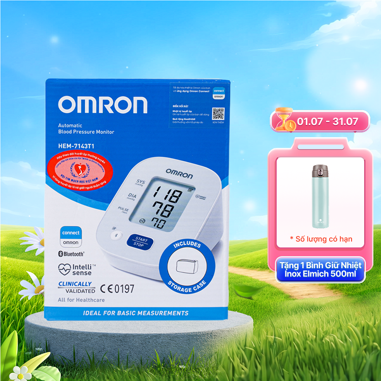 Máy đo huyết áp tự động Omron HEM-7143T1 kết nối Bluetooth (Hộp 1 cái)