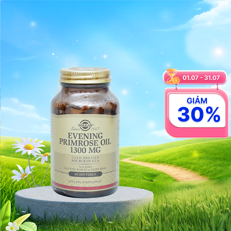 Viên uống Solgar Evening Primrose Oil 1300 mg (Chai 60 viên) hỗ trợ nội tiết nữ