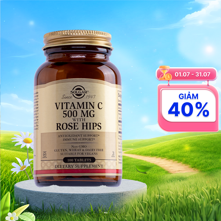 Viên uống Solgar Vitamin C 500mg w Rose Hips (lọ 100 viên) bổ sung vitamin C