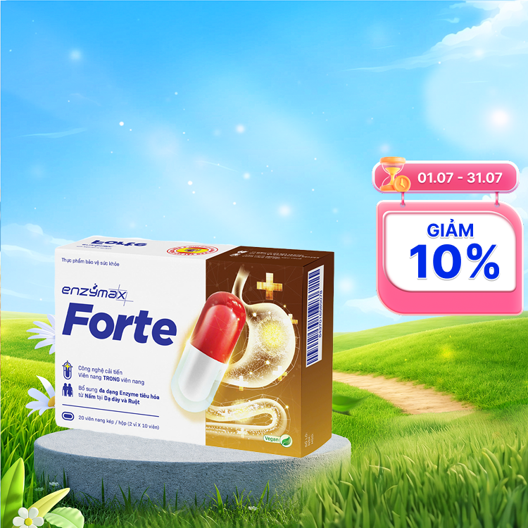Viên nang kép Enzymax Forte men tiêu hóa hoạt tính cao giúp tiêu hóa nhanh hấp thu tốt (Hộp 20 viên)