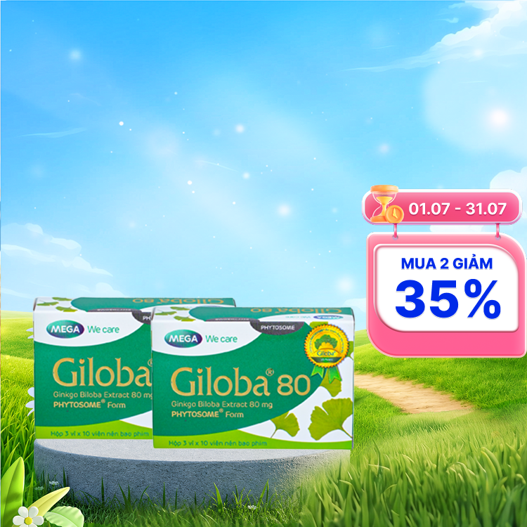 Combo 2 hộp Viên uống Giloba 80 hỗ trợ tăng cường tuần hoàn não (hộp 3 vỉ x 10 viên)
