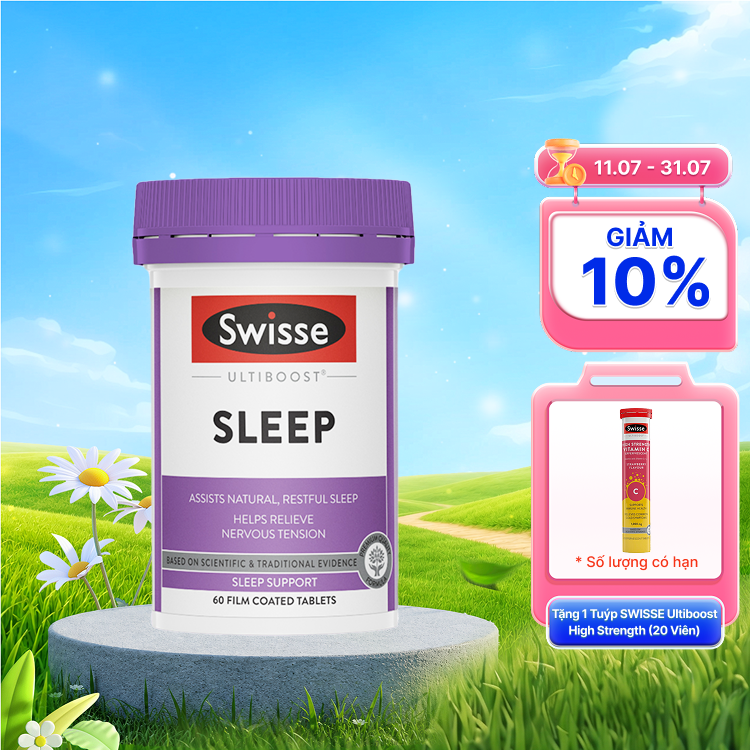 Viên uống SWISSE Ultiboost Sleep Hỗ trợ giấc ngủ, giúp giảm căng thẳng thần kinh (Hộp 60 viên)