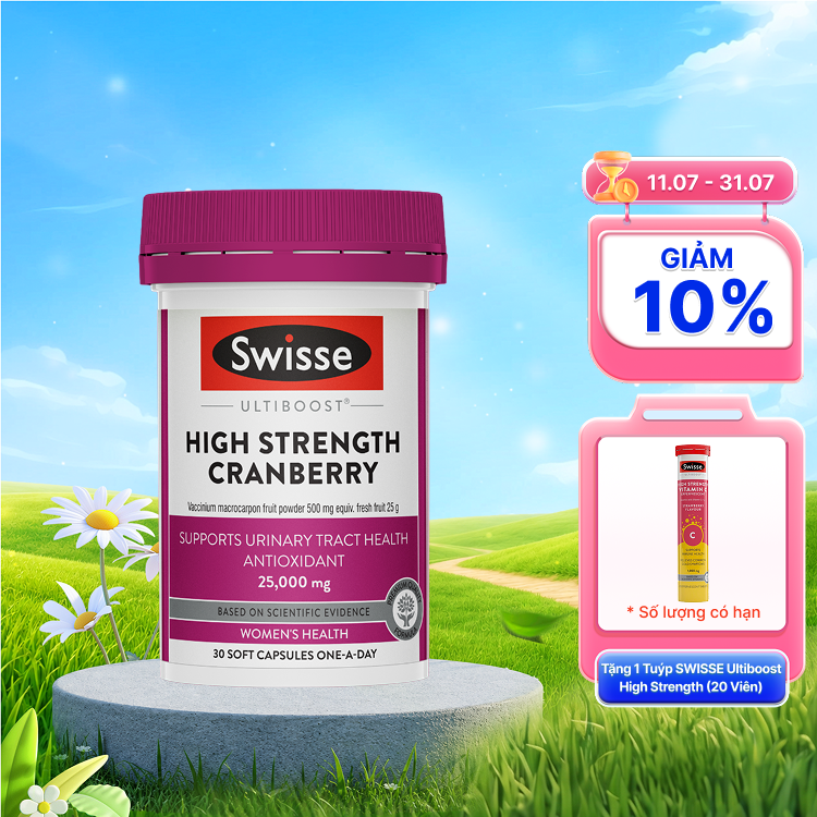 Viên uống Swisse Ultiboost High Strength Cranberry hỗ trợ tiết niệu (Hộp 30 viên)