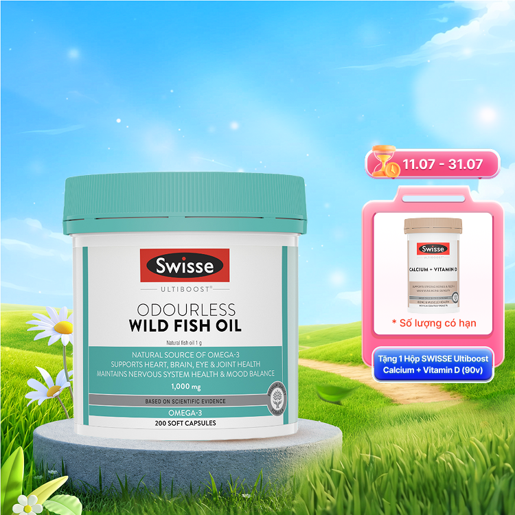 Viên uống dầu cá SWISSE Ultiboost Odourless Wild Fish Oil 1000mg (Hộp 200 viên)