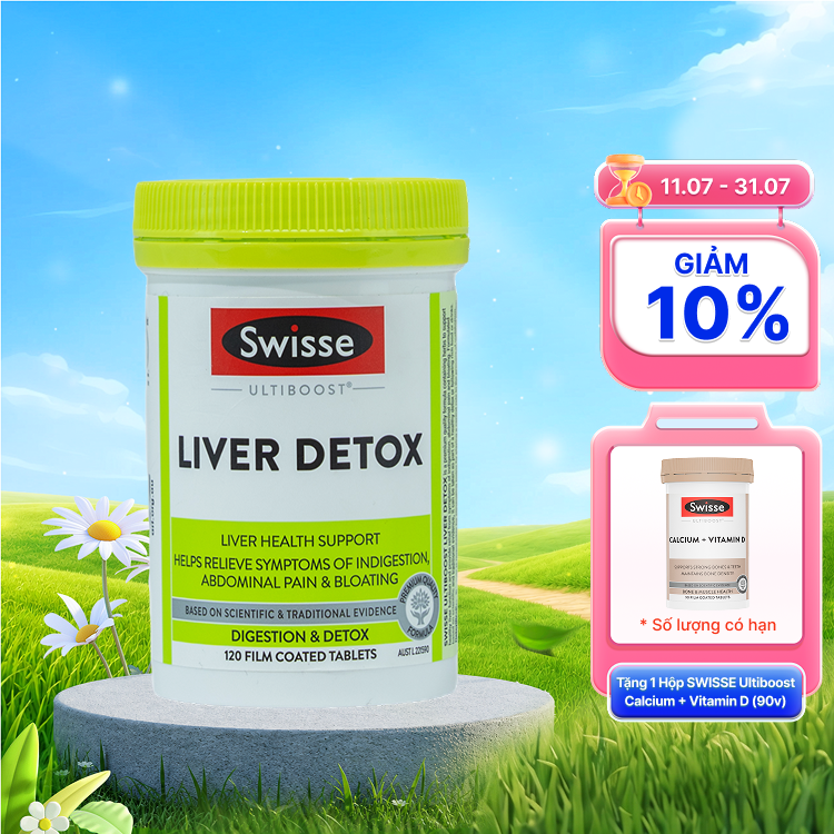 Viên uống Swisse Ultiboost Liver Detox cải thiện chức năng gan, đầy bụng (Hộp 120 viên)