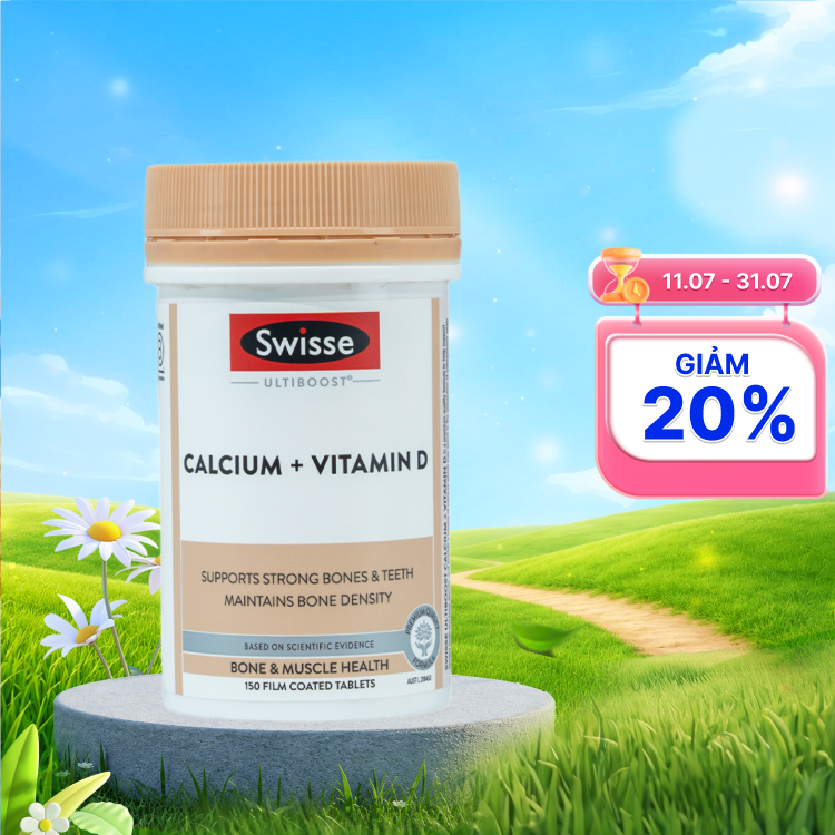 Viên uống SWISSE Ultiboost Calcium + Vitamin D giảm nguy cơ loãng xương (Hộp 150 viên)