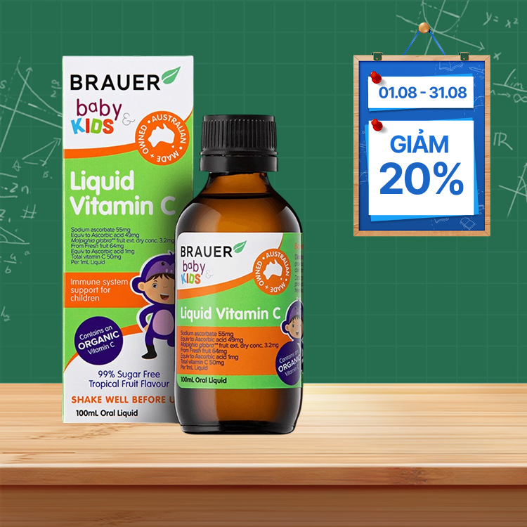 Siro BRAUER Baby Kids Liquid (lọ 100ml) giúp bổ sung vitamin C, tăng đề kháng