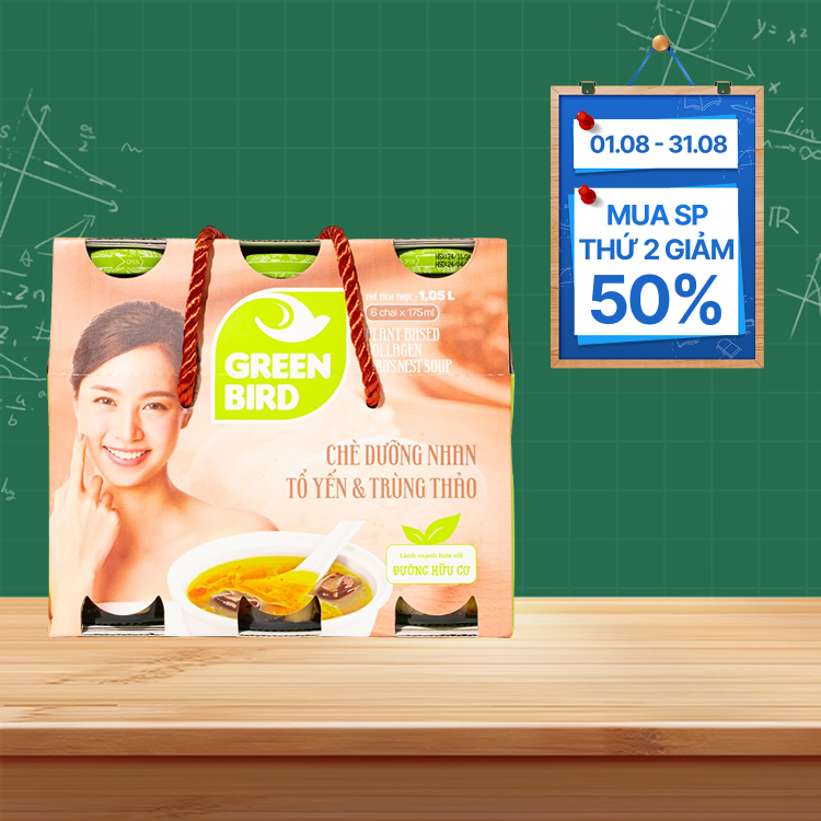 Chè dưỡng nhan GREENBIRD tổ yến và trùng thảo (Lốc 6 chai x 175ml)