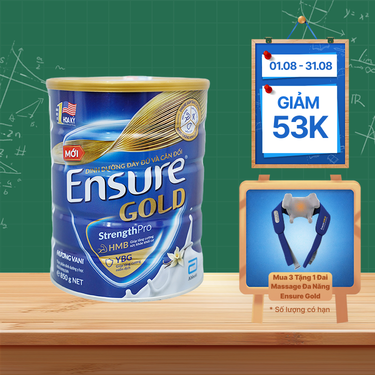 Sữa bột dinh dưỡng ENSURE GOLD hỗ trợ tăng cường sức khỏe và hệ miễn dịch hương vani (800g)