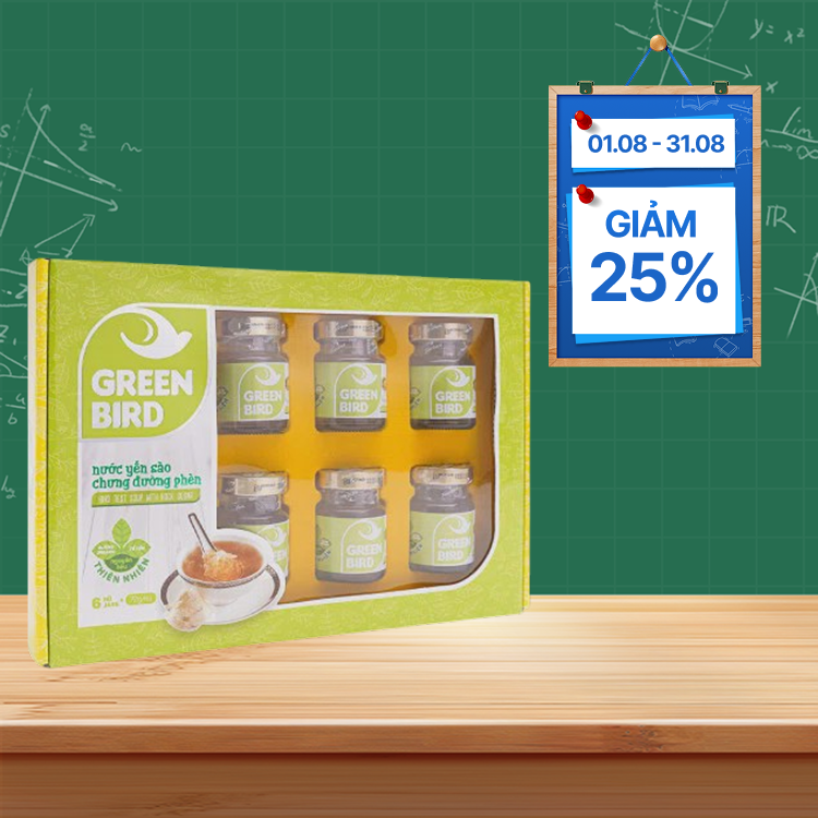 Nước yến bổ dưỡng GREENBIRD yến sào chưng đường phèn (Hộp 6 hủ x 72g)