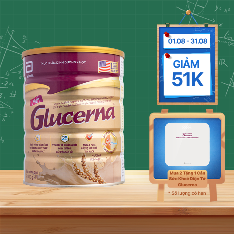 Sữa bột dinh dưỡng Abbott Glucerna bổ sung dinh dưỡng đặc biệt cho người đái tháo đường hương lúa mạch (800g)