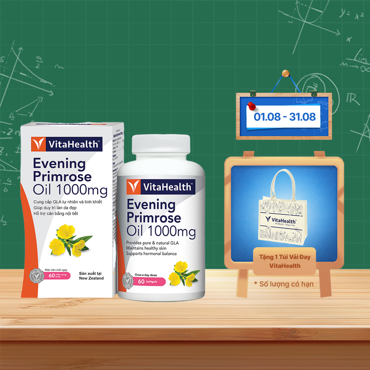 Thực phẩm bảo vệ sức khoẻ VitaHealth Evening Primrose Oil 1000mg hỗ trợ cân bằng nội tiết tố (Hộp 60 viên)