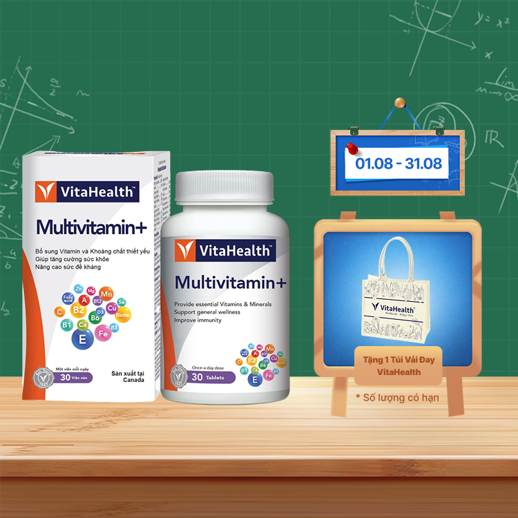 Thực phẩm bảo vệ sức khoẻ VitaHealth Multivitamin+ giúp tăng cường sức khỏe và sức đề kháng (Hộp 30 viên)