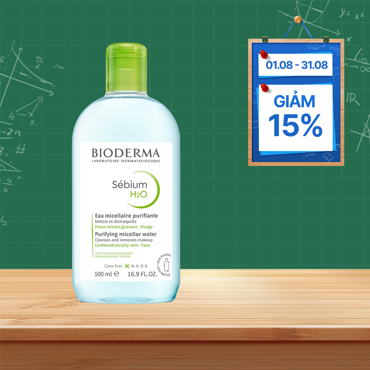 Nước tẩy trang BIODERMA Sebium H2O làm sạch dịu nhẹ (Chai 500ml)