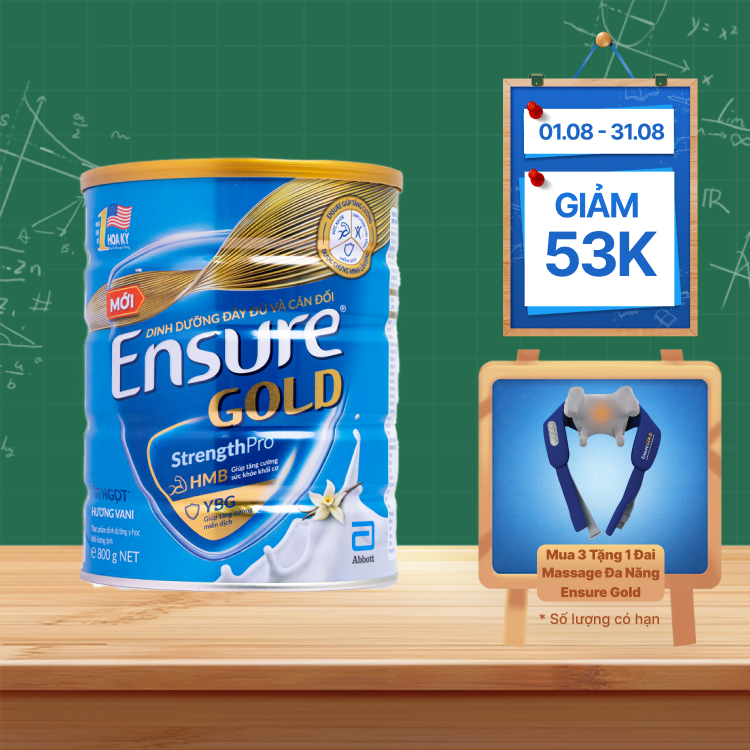 Sữa bột Ensure Gold hương vani ít ngọt giúp tăng cường miễn dịch (Hộp 800g)