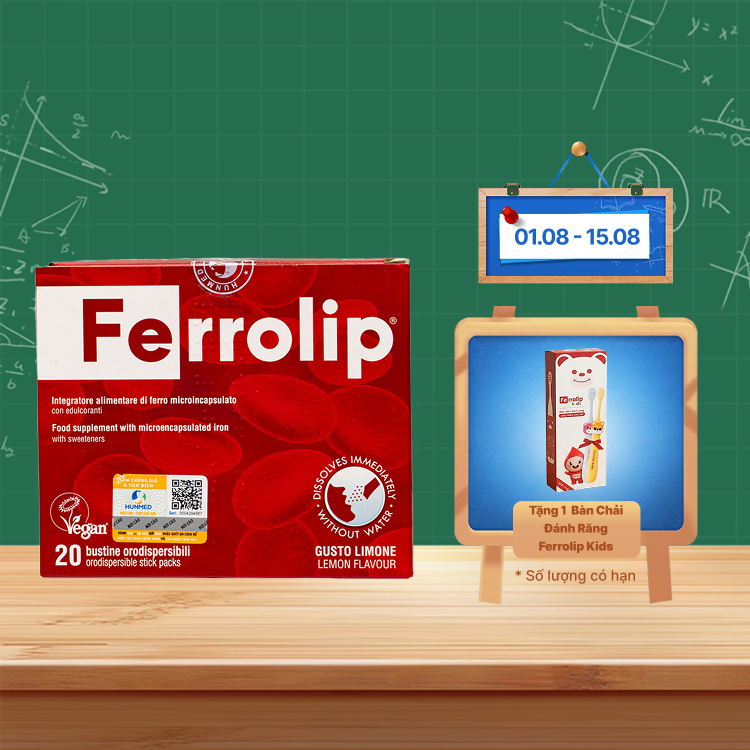 Bột uống Ferrolip bổ sung sắt, hỗ trợ tạo hồng cầu (20 gói)
