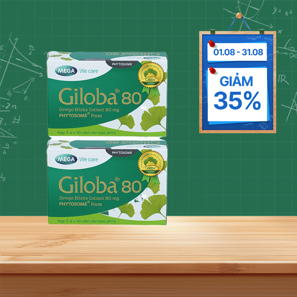Combo 2 hộp Viên uống Giloba 80 hỗ trợ tăng cường tuần hoàn não (hộp 3 vỉ x 10 viên)