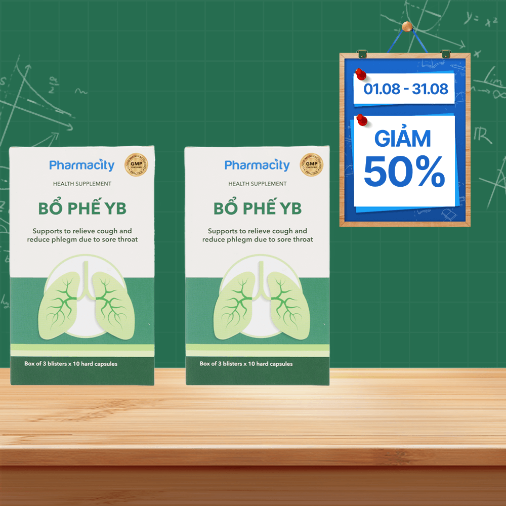 Combo 2 hộp Viên uống Pharmacity Bổ Phế YB hỗ trợ giảm ho, giảm đờm do viêm họng (Hộp 30 viên nang cứng)
