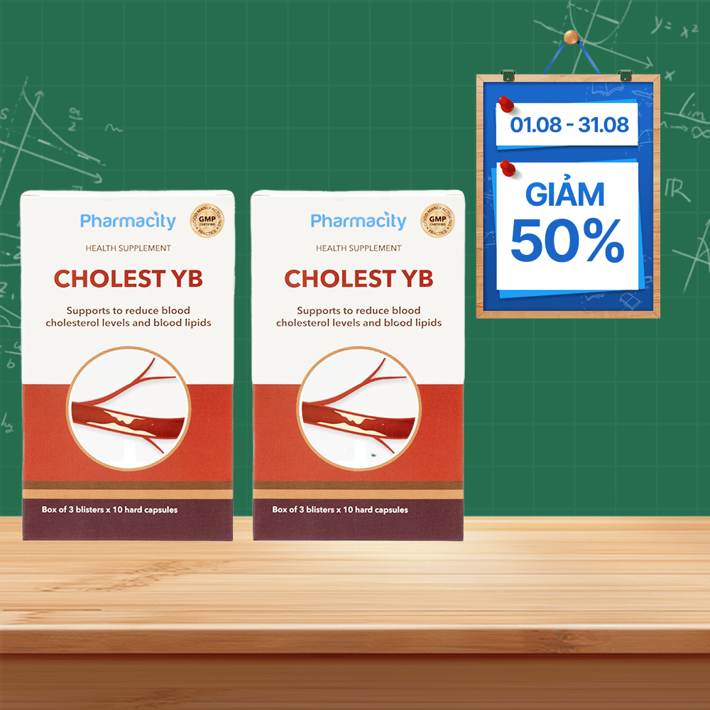 Combo 2 hộp Viên uống Pharmacity Cholest YB hỗ trợ giảm cholesterol máu, giảm mỡ máu (Hộp 30 viên nang cứng)