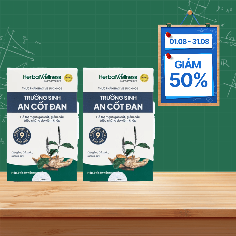 Combo 2 hộp Viên uống Herbal Wellness Trường Sinh An Cốt Đan hỗ trợ giảm triệu chứng do viêm khớp (Hộp 30 viên)