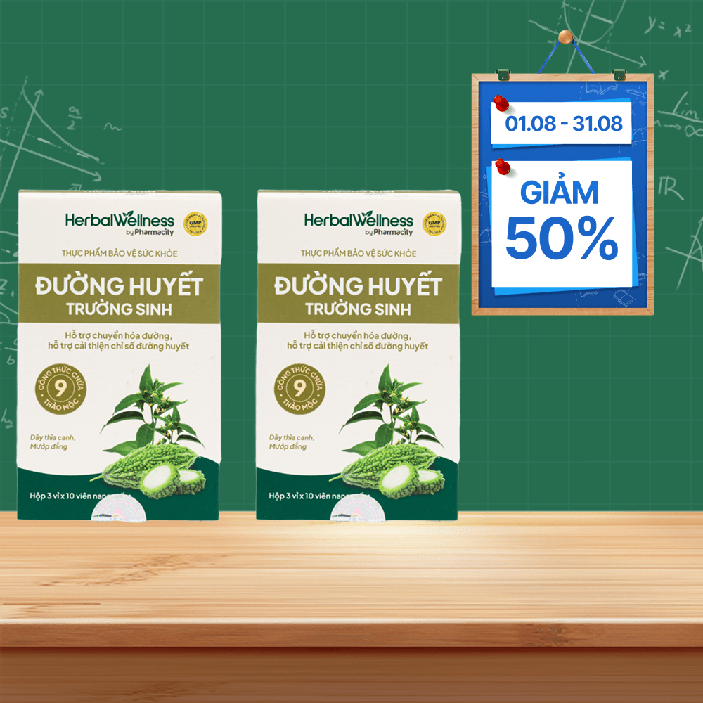 Combo 2 hộp Viên uống Herbal Wellness Đường Huyết Trường Sinh hỗ trợ chuyển hóa đường (Hộp 30 viên)
