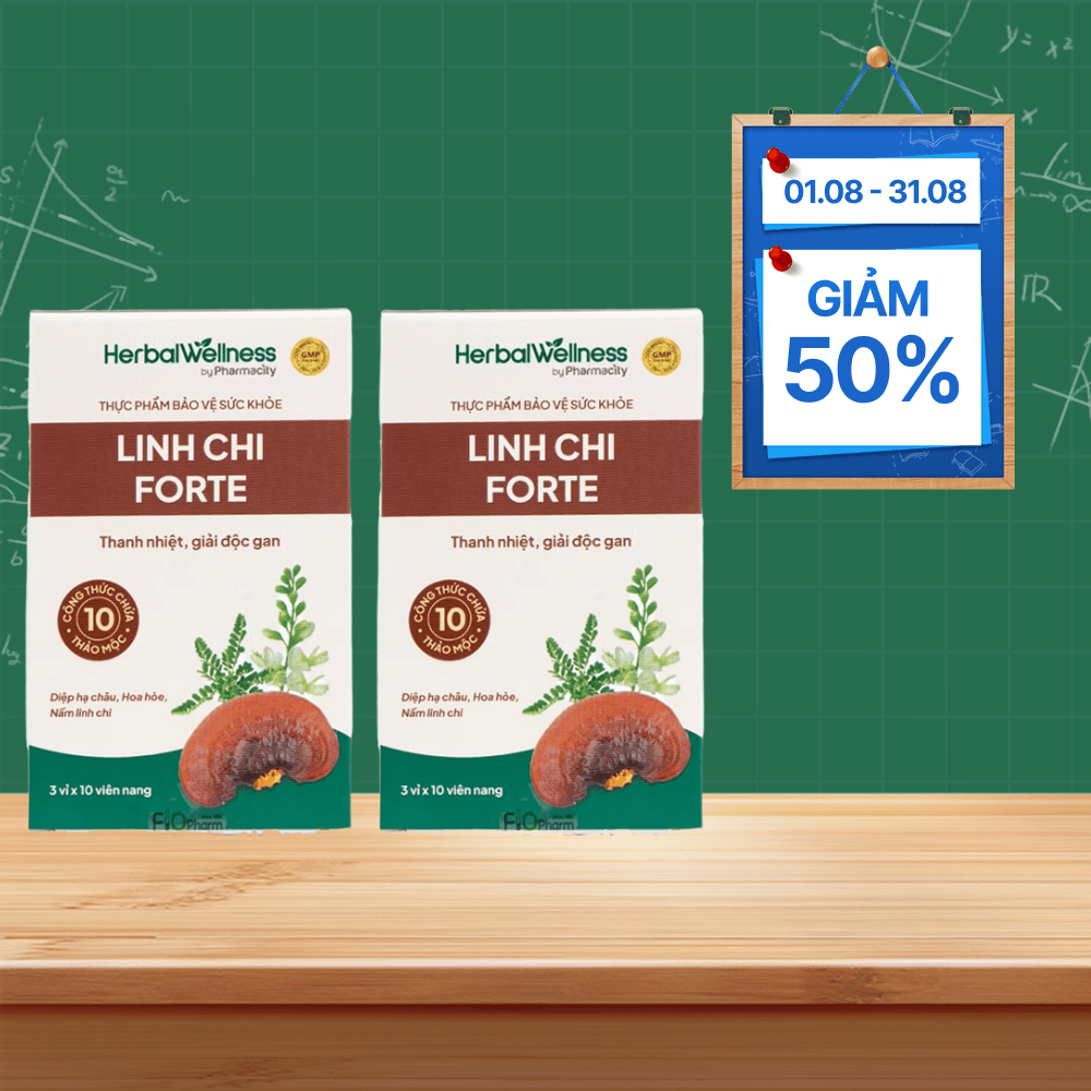 Combo 2 Hộp Viên uống Herbal Wellness Linh Chi Forte hỗ trợ thanh nhiệt, tăng cường chức năng gan (Hộp 30 viên)