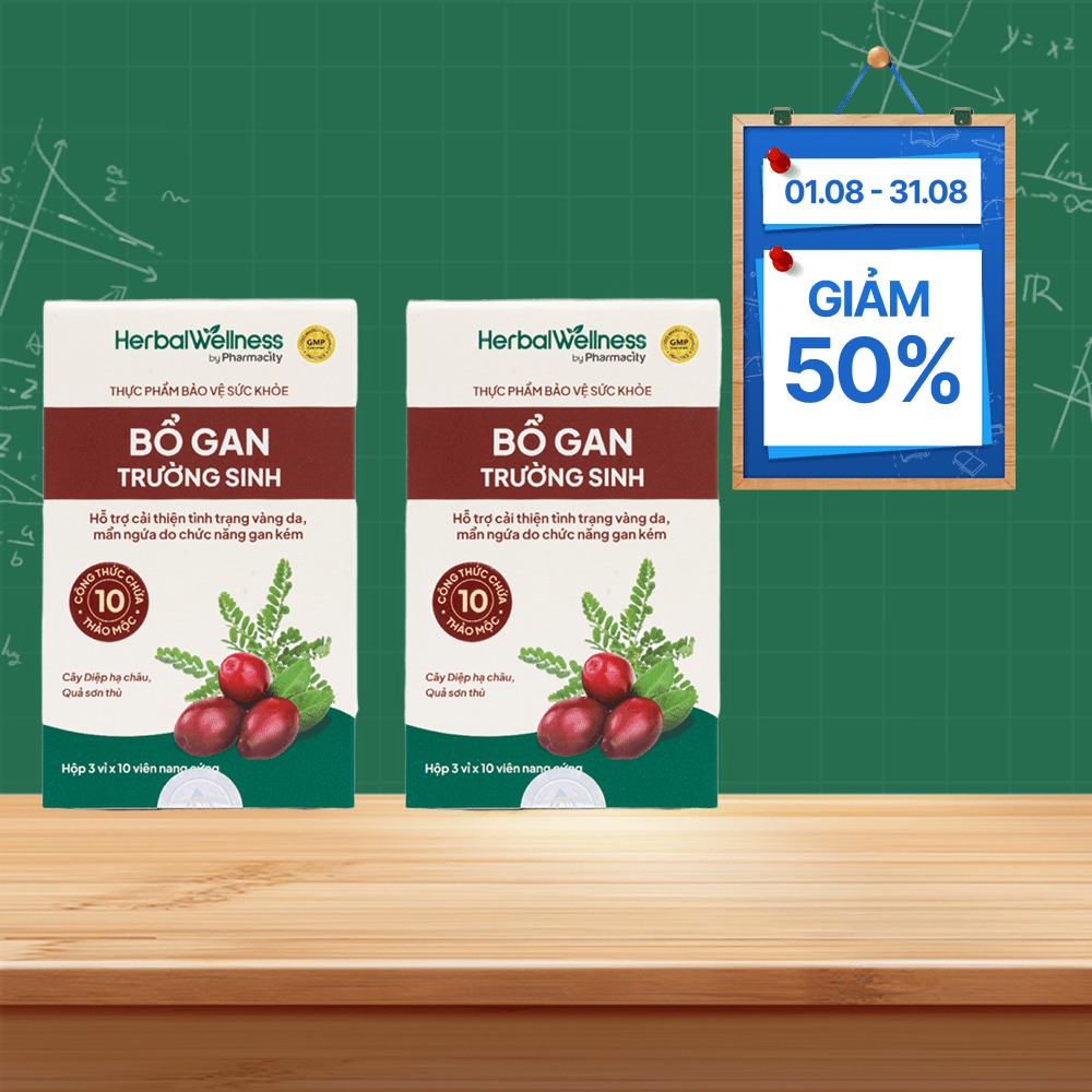 Combo 2 hộp Viên uống Herbal Wellness Bổ Gan Trường Sinh hỗ trợ cải thiện chức năng gan (Hộp 30 viên)