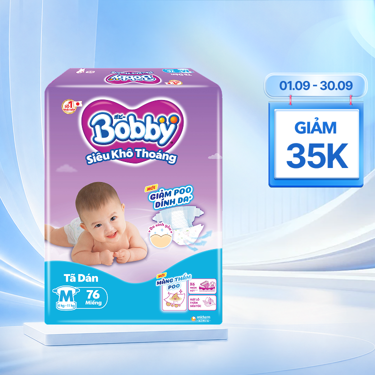 Bobby Tã Quần Siêu Khô Thoáng Size M 76 miếng