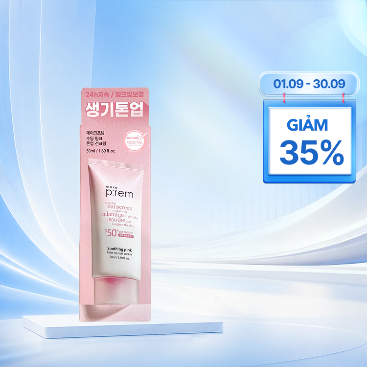 Kem Chống Nắng Make P:rem Soothing Pink vật lý dịu nhẹ, nâng tone 50ml/Tuýp