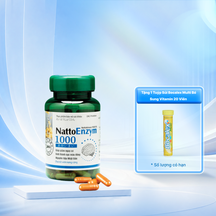 Viên uống NATTOENZYM 1000 (hộp 60 viên) giúp hỗ trợ ngừa đột quỵ, tai biến