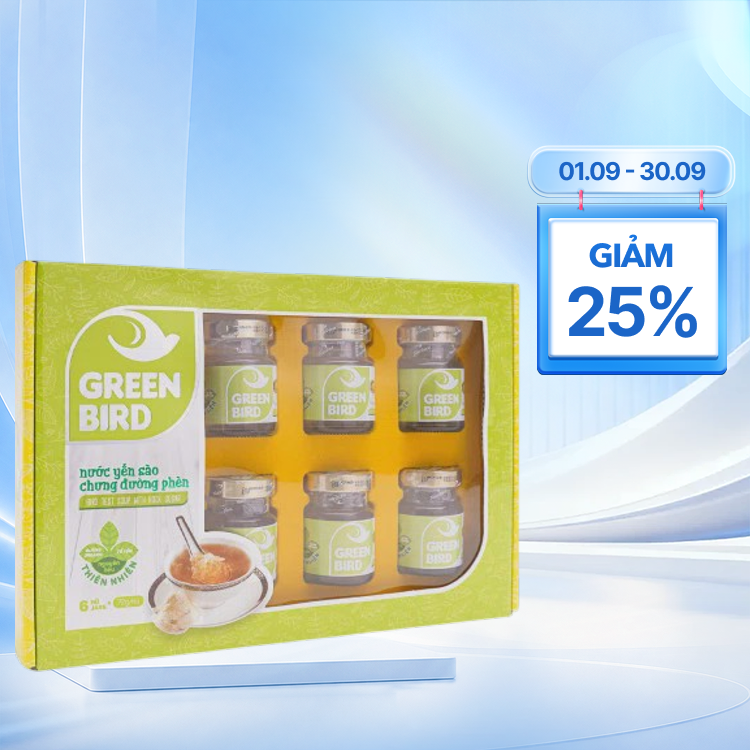 Nước yến bổ dưỡng GREENBIRD yến sào chưng đường phèn (Hộp 6 hủ x 72g)