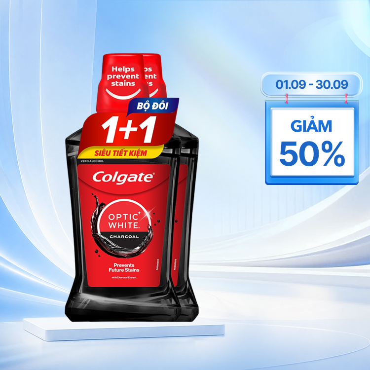 Combo Nước Súc Miệng Colgate Optic White Charcoal Freshmint 500ml x 2 chai