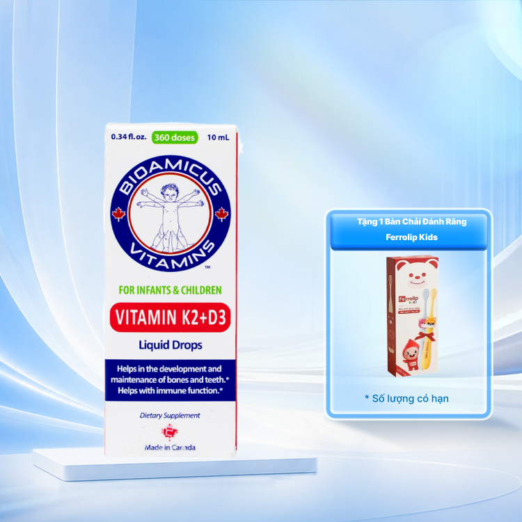 Bioamicus Vitamin K2 & D3 hỗ trợ tốt cho xương, răng của bé (Chai 10ml)