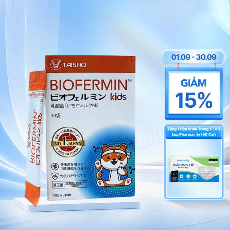 Thực phẩm bảo vệ sức khỏe BIOFERMIN KIDS Hỗ Trợ Tiêu Hóa cho Trẻ em (Hộp 30 gói x 1.5g)