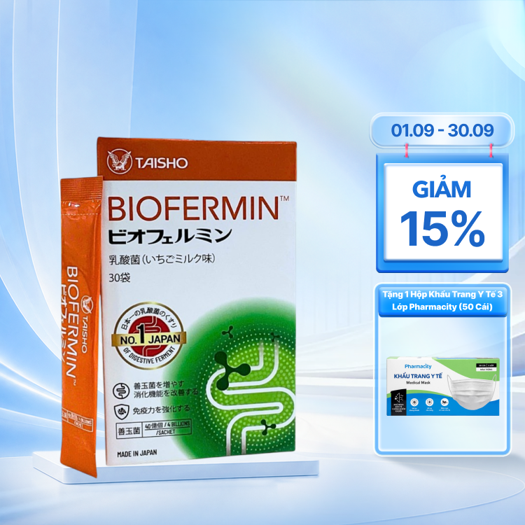 Thực phẩm bảo vệ sức khỏe BIOFERMIN Hỗ Trợ Tiêu Hóa (Hộp 30 gói x 1.5g)