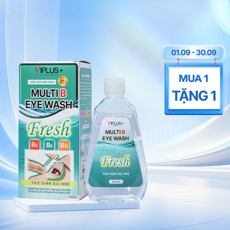 VIPLUS+ MULTI B EYE WASH FRESH loại bỏ bụi bẩn hoặc các tác nhân dị ứng mắt