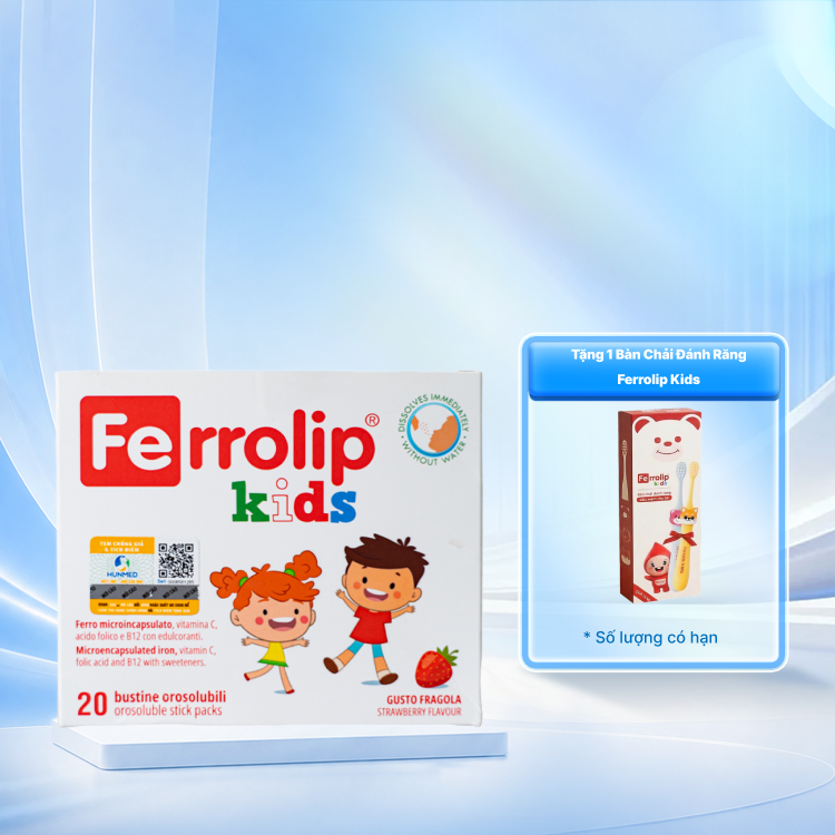 Bột uống Ferrolip Kids bổ sung sắt vị dâu (Hộp 20 gói)