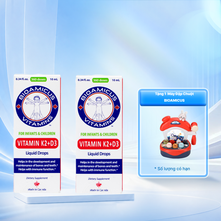 Combo 2 Dung dịch Bioamicus For Infants And Children Vitamin K2 And D3 hỗ trợ tốt cho xương, răng của bé (10ml)