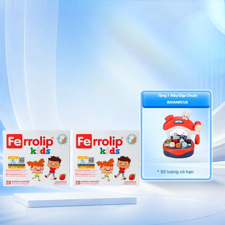 Combo 2 Hộp Bột uống Ferrolip Kids bổ sung sắt vị dâu (Hộp 20 gói)