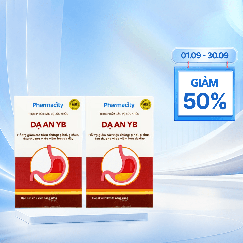 Combo 2 Hộp Viên uống Pharmacity Dạ An YB hỗ trợ giảm triệu chứng viêm loét dạ dày (Hộp 30 viên nang cứng)