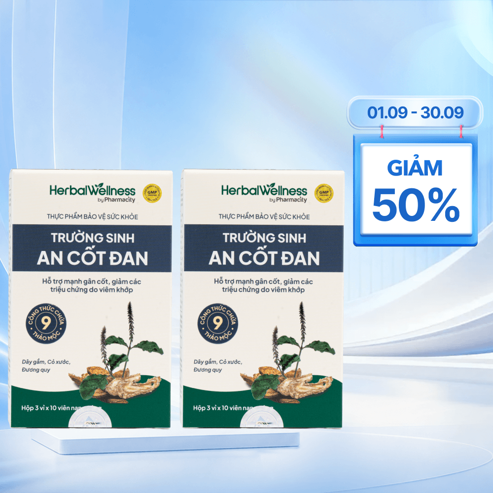 Combo 2 hộp Viên uống Herbal Wellness Trường Sinh An Cốt Đan hỗ trợ giảm triệu chứng do viêm khớp (Hộp 30 viên)