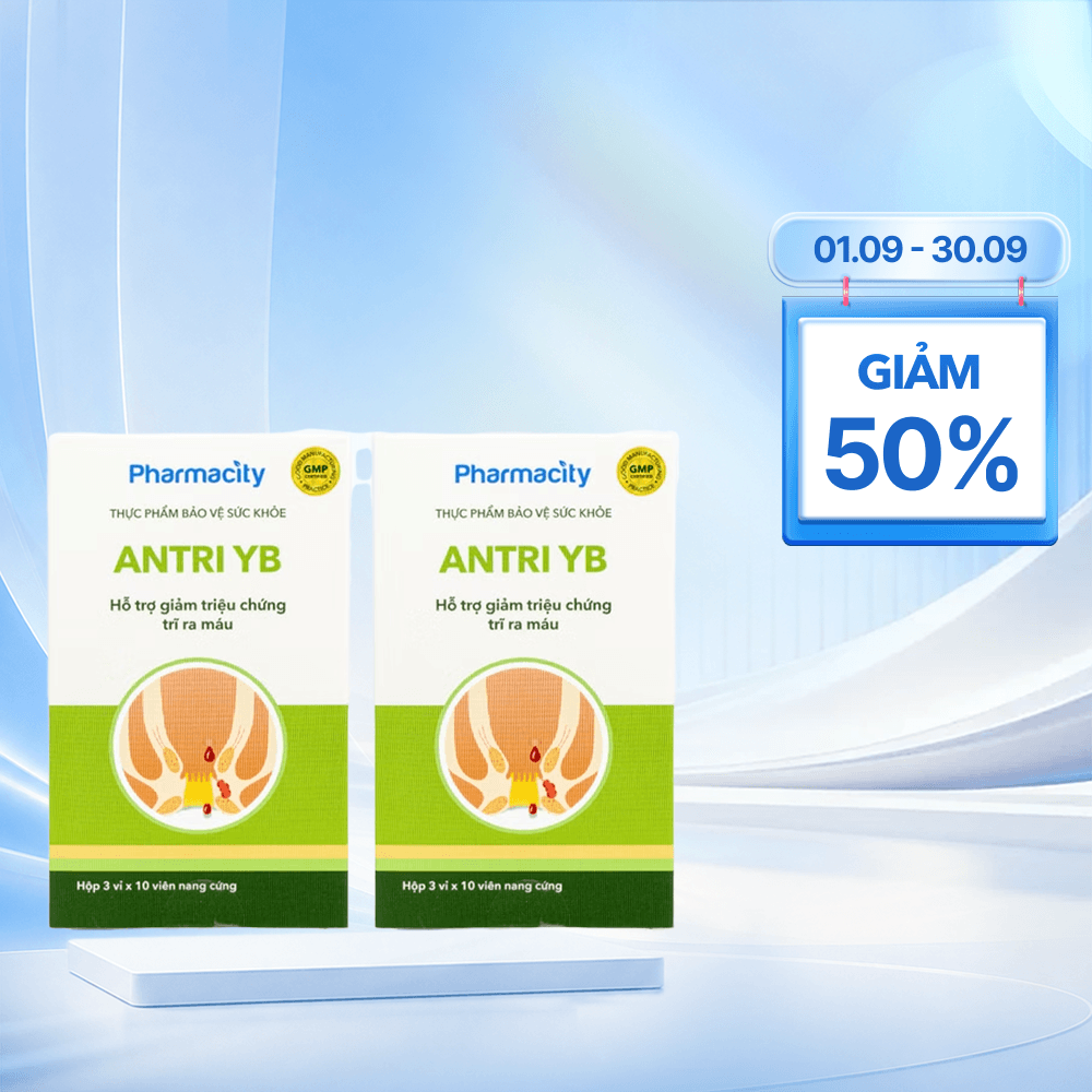 Combo 2 Hộp Viên uống Pharmacity ANTRI YB hỗ trợ giảm triệu chứng trĩ ra máu (Hộp 30 viên nang cứng)